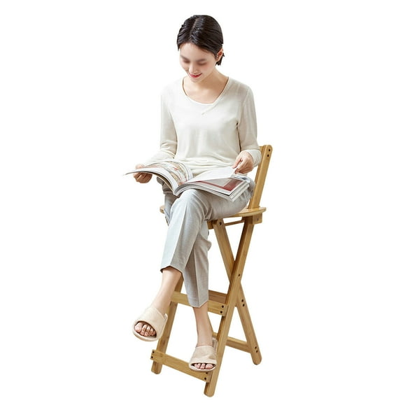 Portable Folding Bamboo Stool Tall Chair Foldable Bar Stool Porch Kitchen Chair 29*36*85cm for Pubs, Counters, Homes