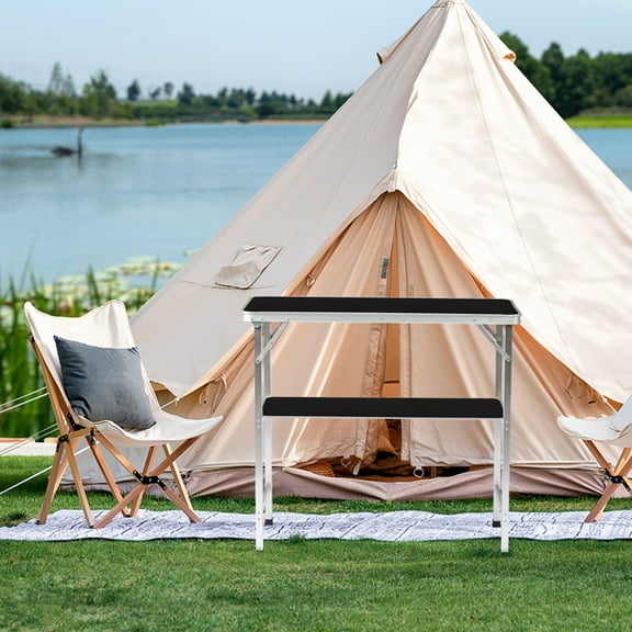 Portable Folding Bar Table, Aluminum Alloy 8mm Thick with Black Skirt & Carry Bag, 30kg Capacity for Party Trade Show, Black