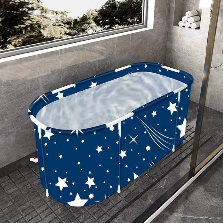 55 Extra Large Portable Foldable Bathtub Freestanding Soaking Bathing Tub  with Metal Frame for Adult Bathroom Folding SPA Tub for Shower Stall