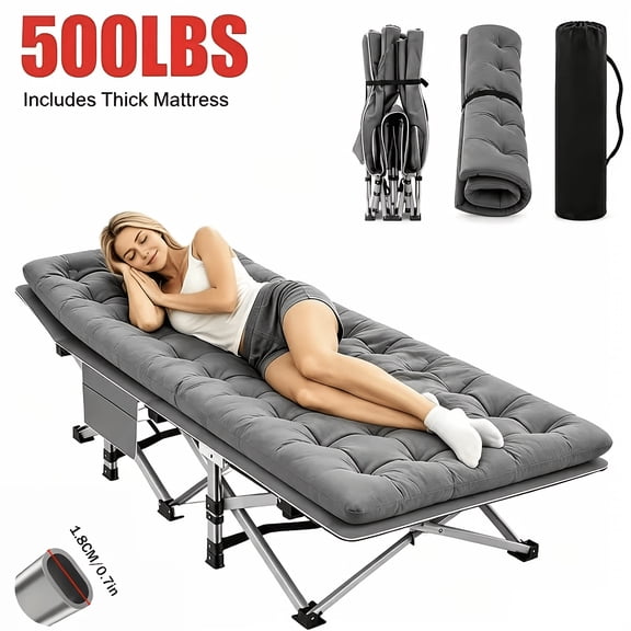 Portable Folding Bed With Plush Mattress And Strong Frame, Compact And Easy Storage,Perfect For Outdoor Solely Camping, Hiking, Fishing, Garden Naps, Travel Adventures,Tailgating Events, And Quick Gu