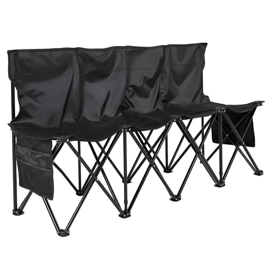 Portable Folding Bench 4 Seat Soccer Bench with Backrest Side Pockets Carrying Bag Lightweight for Outdoor Sports Camping Black