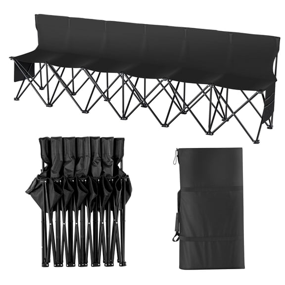 Portable Folding Bench,6 Seat Foldable Soccer Bench with Side Pockets&Carrying Bag,Lightweight Sideline Seating with Back Rest for Football,Baseball,Camping,Outdoor Events,Black