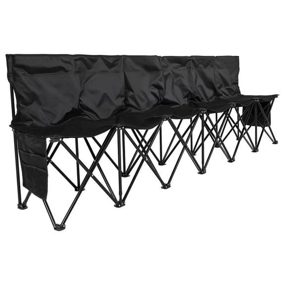 Portable Folding Bench, 6 Seat Soccer Bench with Multiple Storage Pockets & Carrying Bag, Lightweight Sideline Seating with Back Rest for Football, Baseball, Camping, Outdoor Events, Black