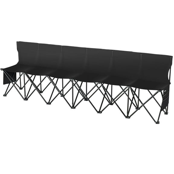 Portable Folding Bench 6 Seat Soccer Bench with Backrest Side Pockets Carrying Bag Lightweight for Outdoor Sports Camping Black