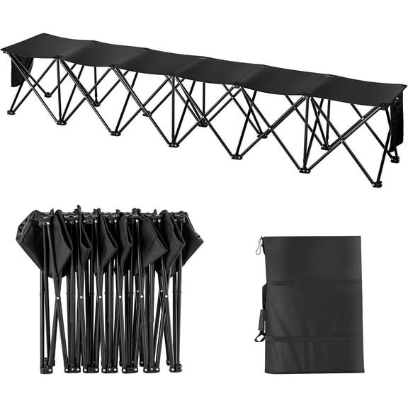 Portable Folding Bench, 6 Seats Foldable Sideline Bench, Outdoor Camping Bench Chair with Carry Bag & Backrest, Team Sport Sideline Bench for Football Fishing, 6 Seats, 8seats