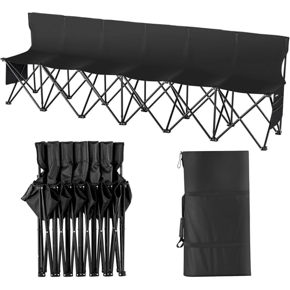 Portable Folding Bench, 6 Seats Foldable Sideline Bench, Outdoor Camping Bench Chair with Carry Bag & Backrest, Team Sport Sideline Bench for Football Fishing, 6 Seats, 8seats