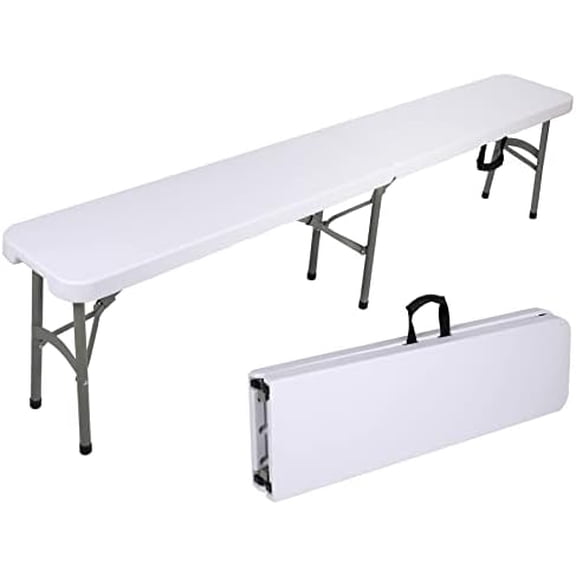 Portable Folding Bench,6ft Plastic Lightweight Multipurpose Outdoor Bench Seat with Handle for Picnic Party Camping Dining, White,1 Pack$$Garden &