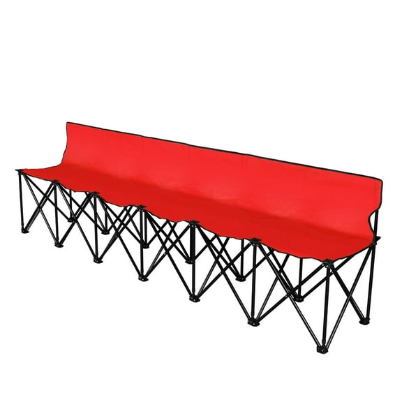 Portable Folding Bench Seat, 6 Seater, Collapsible Soccer Bench, Portable Bench Seats for Bleachers, Camping, Sideline, with Back Rest and Carrying Bag, Red