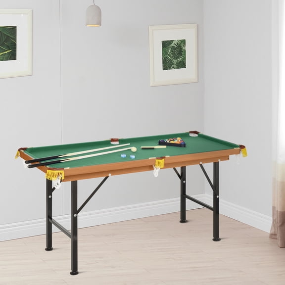 Portable Folding Billiards Table for Whole Family, 55-Inch Pool Table with Cues, Balls, Rack, and Chalk, Green MDF and Steel Game Table for Kids and Adults