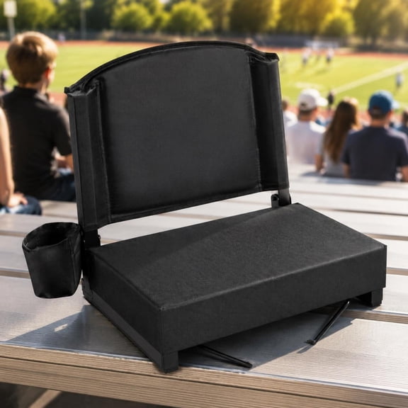Portable Folding Bleacher Chair, Thick Padded Stadium Seat with Removable Shoulder Strap, Cup Holder, AntiSlip Hooks, Black, for Sports Events, Concerts, Tailgating & Camping