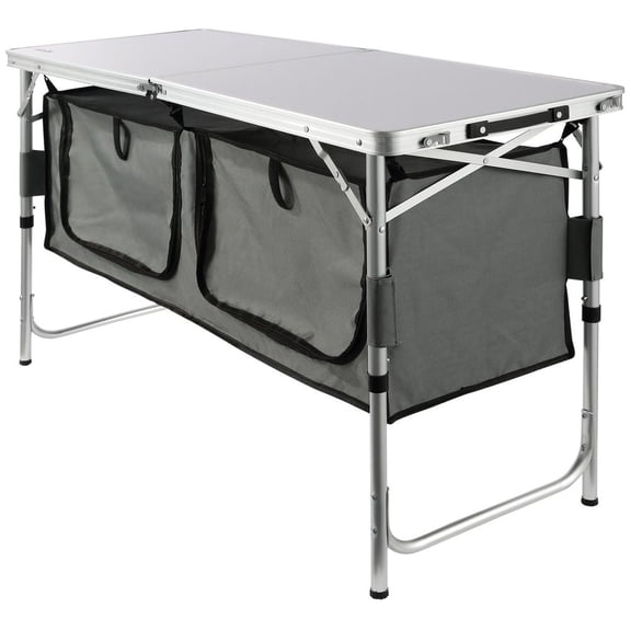 Portable Folding Camp Kitchen Table, 3-Level Height Adjustment, Durable MDF Top, for Camping, BBQ Grilling, Picnics, Beach, and RV Outdoor Use