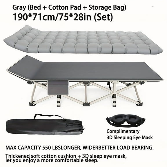 Portable Folding Camping Bed - 70/75 Inch with Flip Mattress & 500LB Capacity. Double-Layer Oxford & Thick Frame for Outdoor/Indoor Use.
