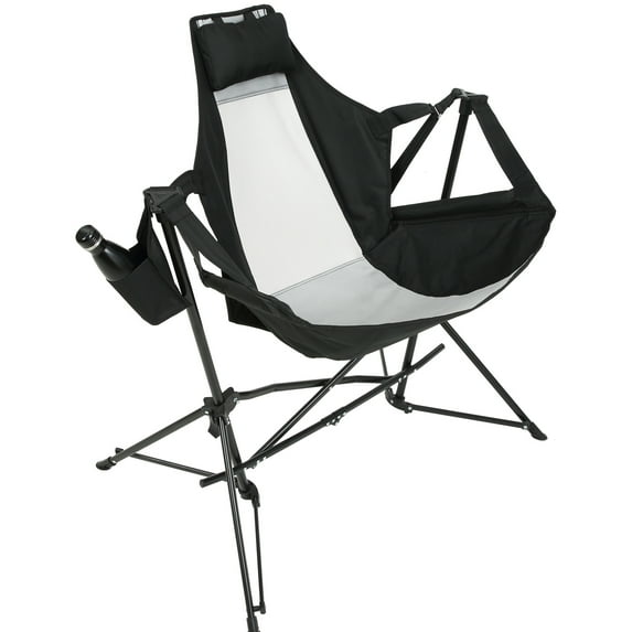 Portable Folding Camping Chair, Adjustable Back Recliner With Construction And Comfortable Seat, For Outdoor Garden, Black Rocking Chair Strong Structure Pillow, Camping, Patio,