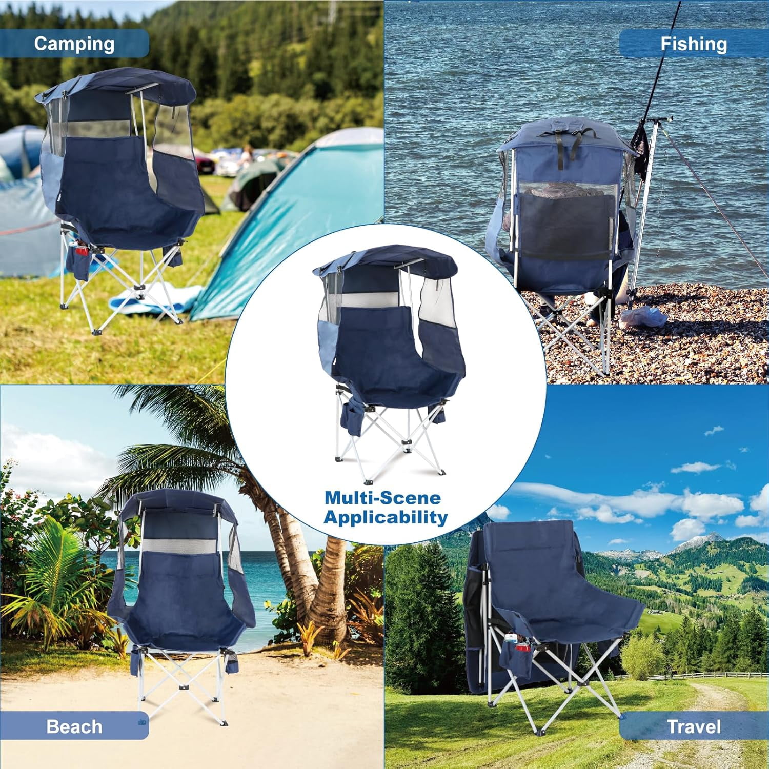 Portable Regular Portable Folding Camping Chair with Canopy, Heavy Duty Outdoor Beach ...