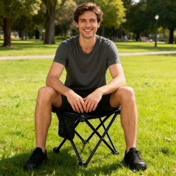 Portable Folding Camping Chair | Stainless Steel Frame • Black • 27x27x24cm or 33x33x31cm • Lightweight 1.1lb–1.43lb • Compact Foldable Outdoor Seat for Travel, Fishing, Picnics