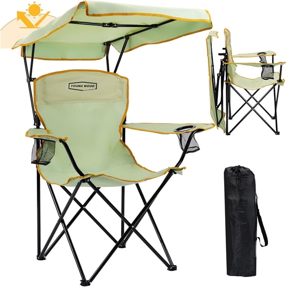 Portable Folding Camping Chair with Adjustable Shade Canopy, Side Pocket, and 330 lb Capacity  Green, 1-Person