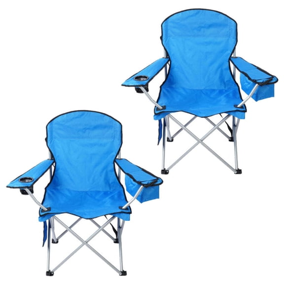Portable Folding Camping Chair with Built-In Cooler & Cup Holder, Durable 600D Oxford Fabric Sports Chair with Side Storage Pocket for Beach Blue