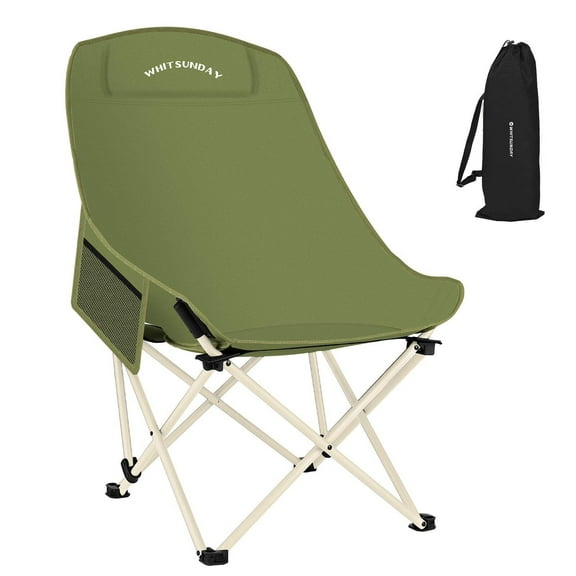 Portable Folding Camping Chair with Side Pocket, Green