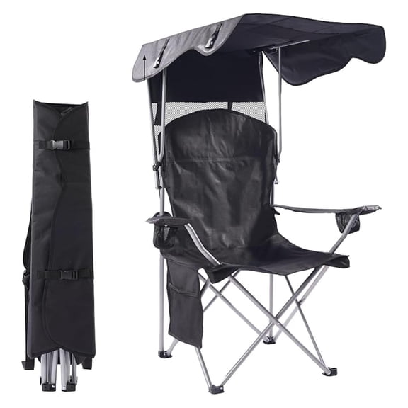Portable Folding Camping Chairs with Canopy Shade, Beach Chair for Adults, Durable Weather Resistant 600D Oxford Cloth, Camping Chair with Canopy for Outdoors [Black]