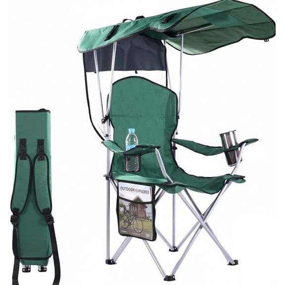 Portable Folding Camping Chairs with Canopy Shade, Beach Chair for Adults, Durable Weather Resistant 600D Oxford Cloth, Camping Chair with Canopy for Outdoors