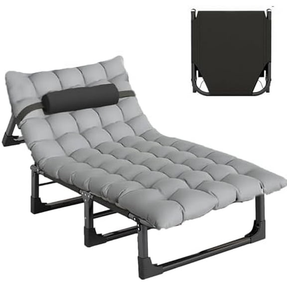 Portable Folding Camping Cot, Adjustable 4-Position Adults Reclining Folding Camping Cot Sleeping Bed Cots for Office Pool Beach Patio Camping Lawn Outside (Gray)$$Sport & Recreation Other