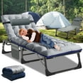 thumbnail image 1 of Portable Folding Camping Cot Bed, Adjustable 4-Position Adults Reclining Folding Chaise with Pillow, Outdoor Portable Folding Lounge Chair Sleeping Cots for Camping, Pool, Beach, Patio, 1 of 9