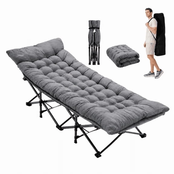 Outdoor Reclining Foldable Camping Cot - Extra Wide Lounge Cot for Beach and Camping, Grey
