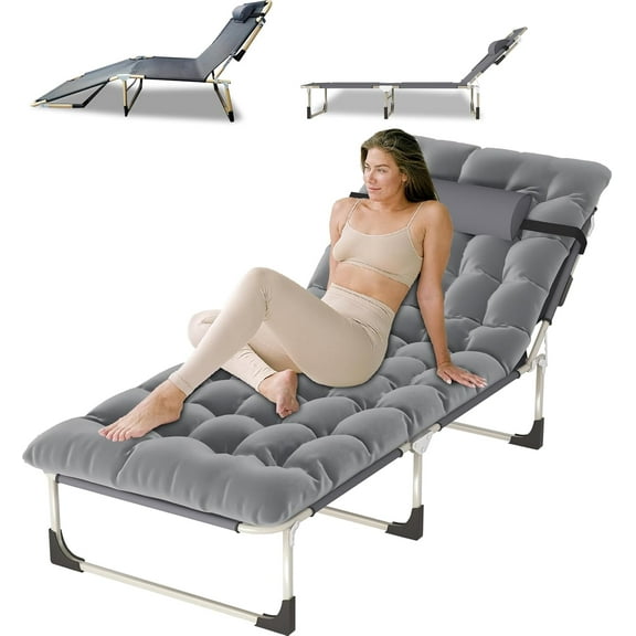 Portable Folding Camping Cot, Oversize 28.7in Adjustable 5-Position Adults Reclining Lounge Chairs with Pillow, 500 lb Weight Capacity, Heavy Duty Oxford Cloth 800D with Mattress