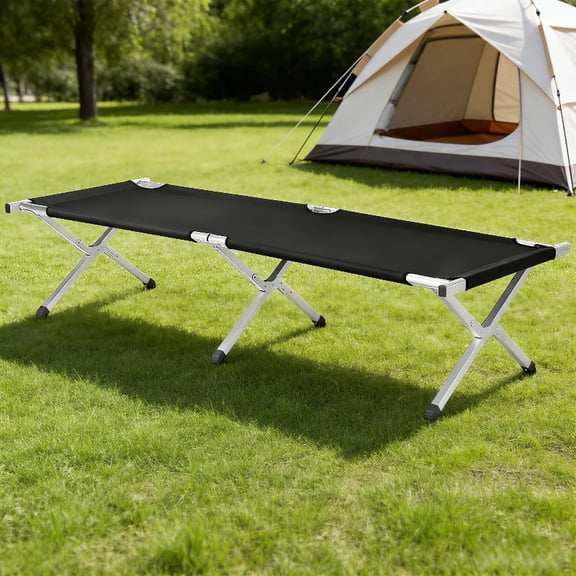 Portable Folding Camping Cot With Carrying Bag - Durable 0 Black Design