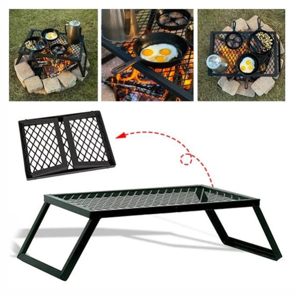 Portable Folding Camping Grill Rack, 44LBS Load-bearing Iron Cooking Stand, Foldable Campfire Grill Table for Picnic Hiking
