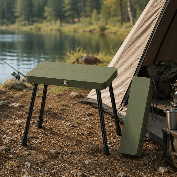 Portable Folding Camping Stool with Aluminum Alloy Legs, Compact Outdoor Fishing Seat, Rectangular Foldable Bench for Camping, Picnic, Travel, Black Brown Green