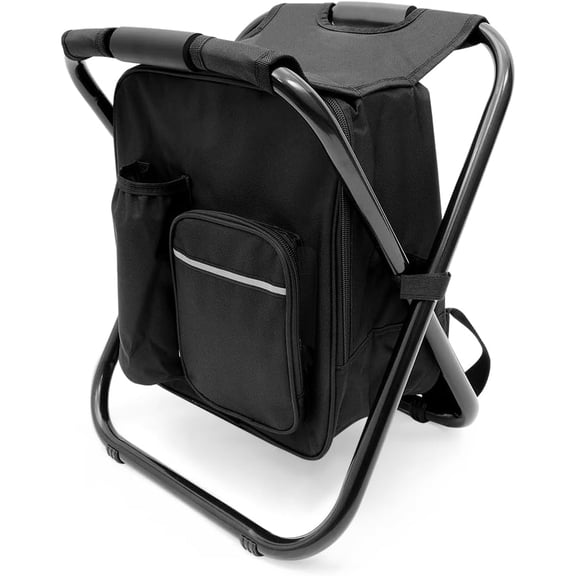 Portable Folding Camping Stool, Backpack with Cooler Bag, Hiking Seat, Outdoor Fishing Hunting Gifts, Black