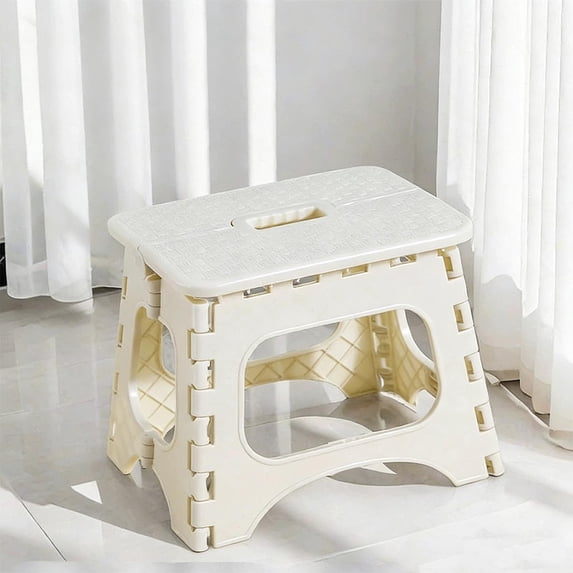 Portable Folding Camping Stool, Mini Low Plastic Seat with Non-Slip Textured Top, Thickened Heavy-Duty Fold-Flat Stool for Travel, Hiking and Home Use