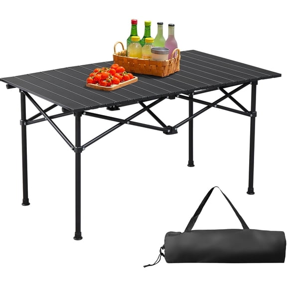 Portable Folding Camping Table, 37.4" Carbon Steel Outdoor Picnic Table with Carry Bag, Heavy Duty 220 lb Capacity Lightweight Collapsible Table for Camping, BBQ, Beach, Tailgating, Backyard, Travel