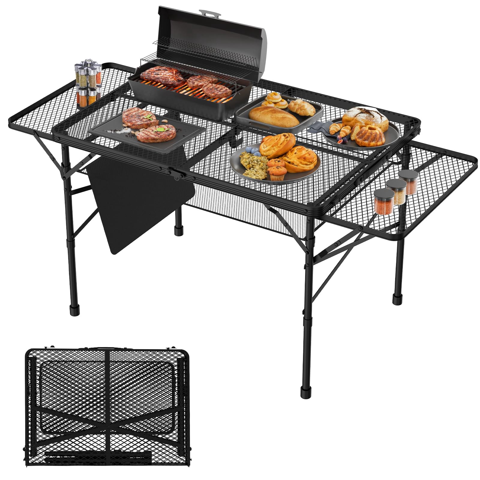 Collapsing Panel Portable Folding Camping Table 3ft x 2ft, Expandable Tabletop with 2 ...