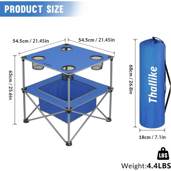 Portable Folding Camping Table - Lightweight Outdoor Picnic Table with 4 Cup Holders & Storage Case for Camping, Backyard, and Tailgating