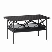 Portable Folding Camping Table Roll-up design with carry bag. Ideal for indoor/outdoor, camping, beach, backyard, BBQ, parties, patio, picnics. Easy transport & setup.