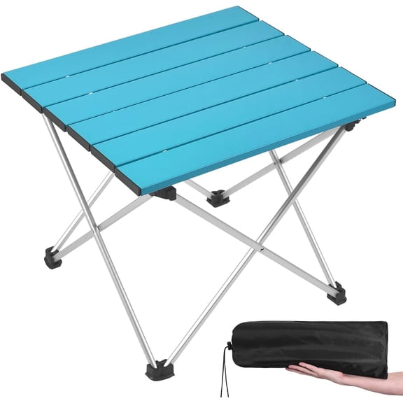 Portable Folding Camping Table, Small Aluminum Roll-Up Table with Carry Bag, Lightweight Compact Beach Table for Picnic, BBQ, Outdoor Cooking & Home, Deep Blue