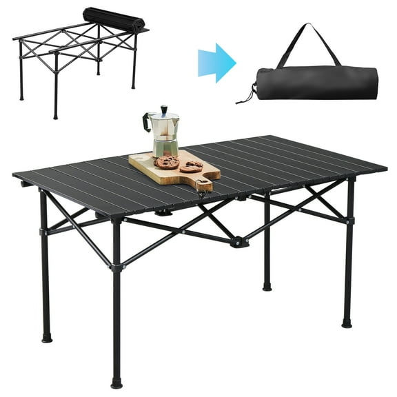 Portable Folding Camping Table, Ultralight Collapsible Table Outdoor Camp Table for Travel Hiking Backyard BBQ Party, Black/47x20in