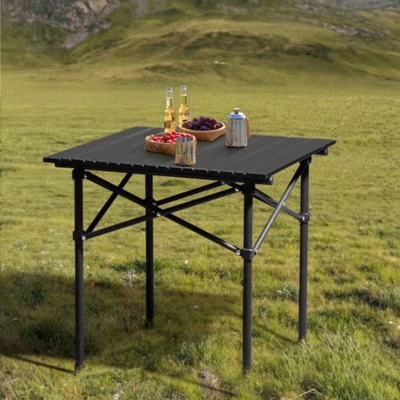 Portable Folding Camping Table for 2-4 Persons, Ultralight Collapsible Table Outdoor Camp Table for Travel Hiking Backyard BBQ Party, 20x20 in, Black