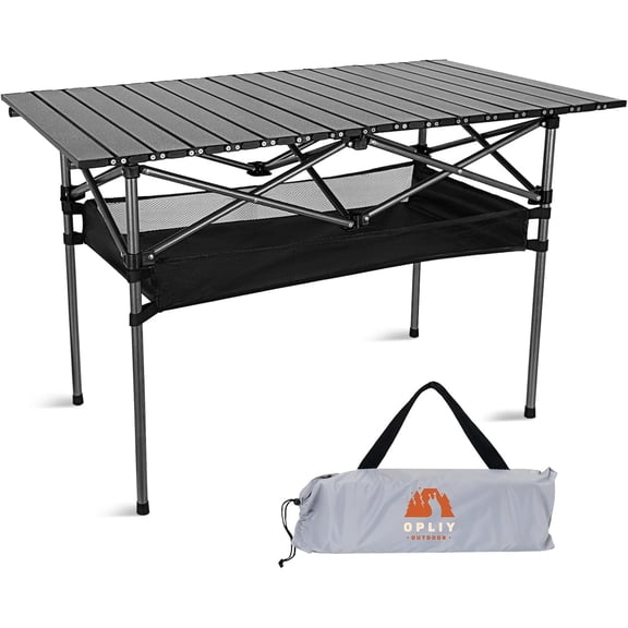 Portable Folding Camping Table for 4-6 Persons Aluminum Collapsible Table Lightweight with Carry Bag Size XL 39.37 Inch Color Metal Gray