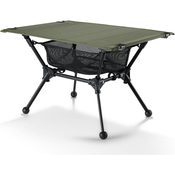 Portable Folding Camping Table with Mesh Storage Net and Height Adjustment  Ranger Green, Rectangular, 23.6" x 15.7" x 14.6", 66 lb Capacity