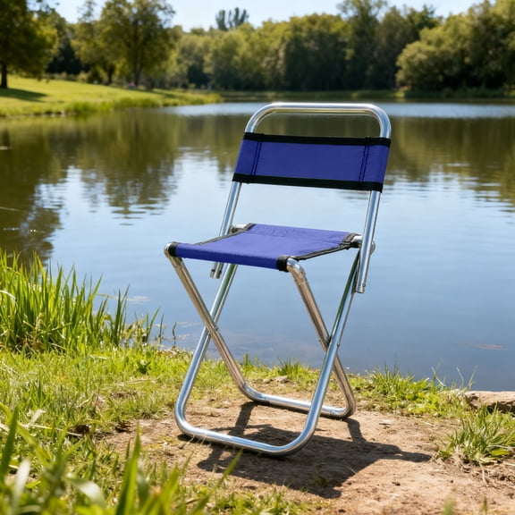 Portable Folding Chair with Backrest, Stainless Steel Frame & Breathable Fabric for Outdoor Camping, Fishing, Beach, Travel, 18.5x9.45x9.06in Foldable Stool in Blue/Black/Red