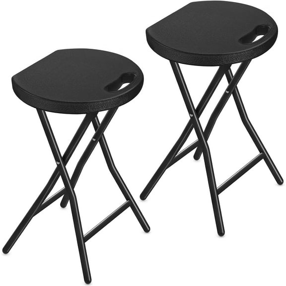 Portable Folding Chair with Handle, Heavy Duty Round Fold Stool Chair with 500lbs Capacity for Adults, 18 Inch Foldable Stool for Dorm, Kitchen, Vanity, Church and Outdoor use Black, 2 Pcs 18-Inch