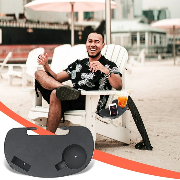Portable Folding Chair Tray | Beach & Camping Side Table | 30x17cm Plastic Tray with Phone & Drink Holders | Fits Most Recliners & Outdoor Chairs