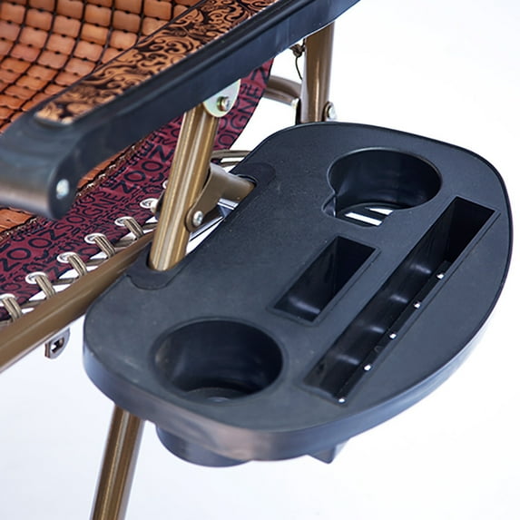 Portable Folding Chair Tray with Cup Holder & Phone Slot for Beach Camping Outdoor Recliner Sturdy Plastic Side Table Black 38x23.5cm