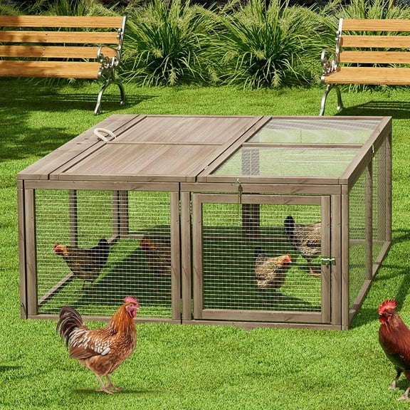 Portable Folding Chicken Coop Rabbit Hutch, Small Animal Playpen with Top & Side Doors for Chickens, Rabbits, and Poultry, 45.5 x 42.5 x 20 inch Grey