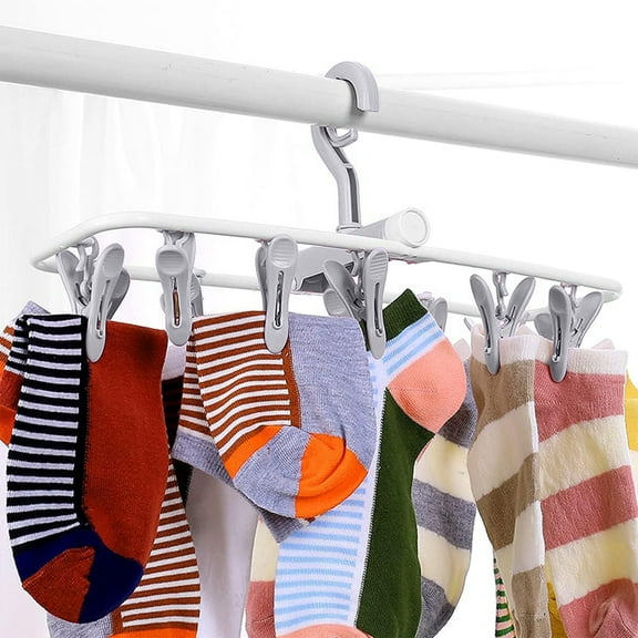Portable Folding Clothes Drying Rack with 360° Rotating Clips, Multifunctional Laundry Hanger for Underwear Socks Towels, Space Saving Drying Rack for Travel Dorm Bathroom