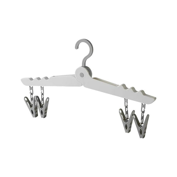 Portable Folding Clothes Hanger with 4 Windproof Clips - Space Saving Travel Hanger for Delicates, Socks, Towels & Clothes - Compact Plastic Drying Rack