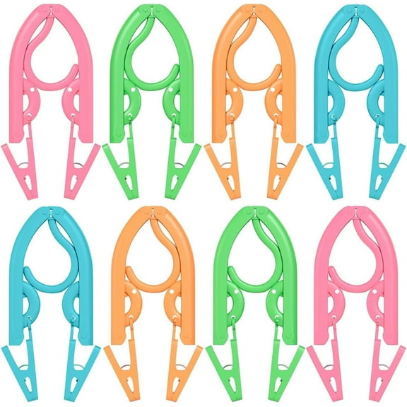 Portable Folding Clothes Hangers with Clips, Travel Hangers, Lightweight, Durable, Compact Foldable Drying Rack for Shirts, Dresses, Coats, Pants, Towels, Baby Clothes, Pack of 12, Multicolor